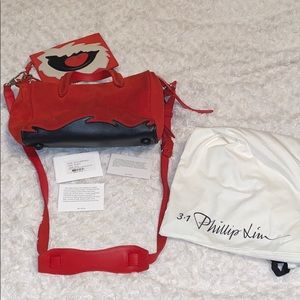 Aimee patchwork red suede satchel